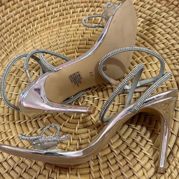 BCBGeneration Silver Strappy Heels with Rhinestones - Picture 7 of 9